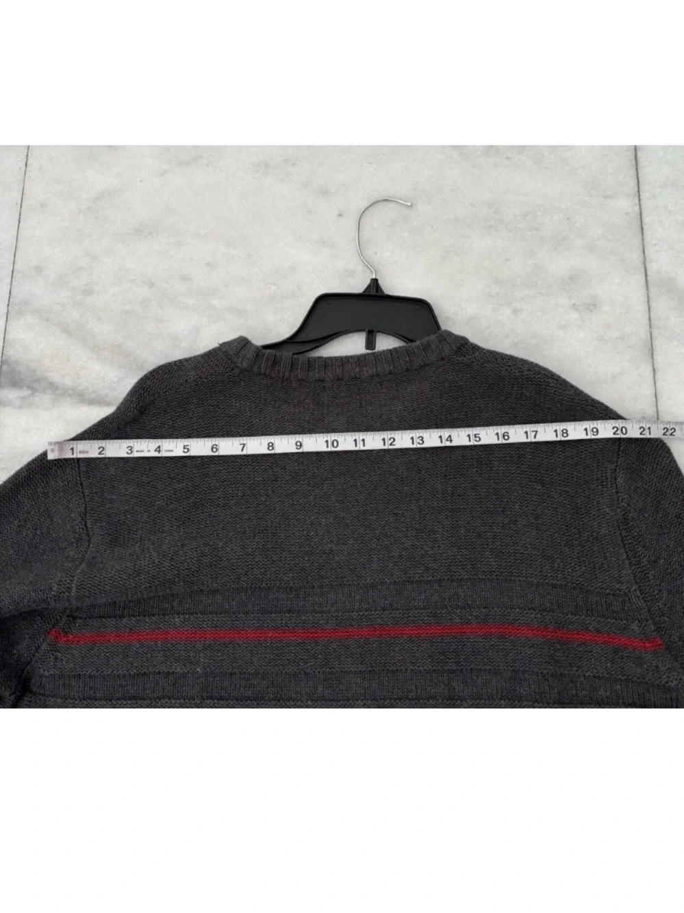 90s VTG DKNY Sweater Gray Red Stripe Pullover Long Sleeve Cotton Mens XL Preppy